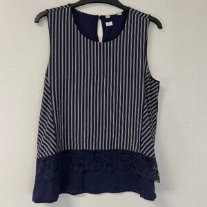 Alex Blouse Women Small Striped Shirt Sleeveless Top Embroidered N191